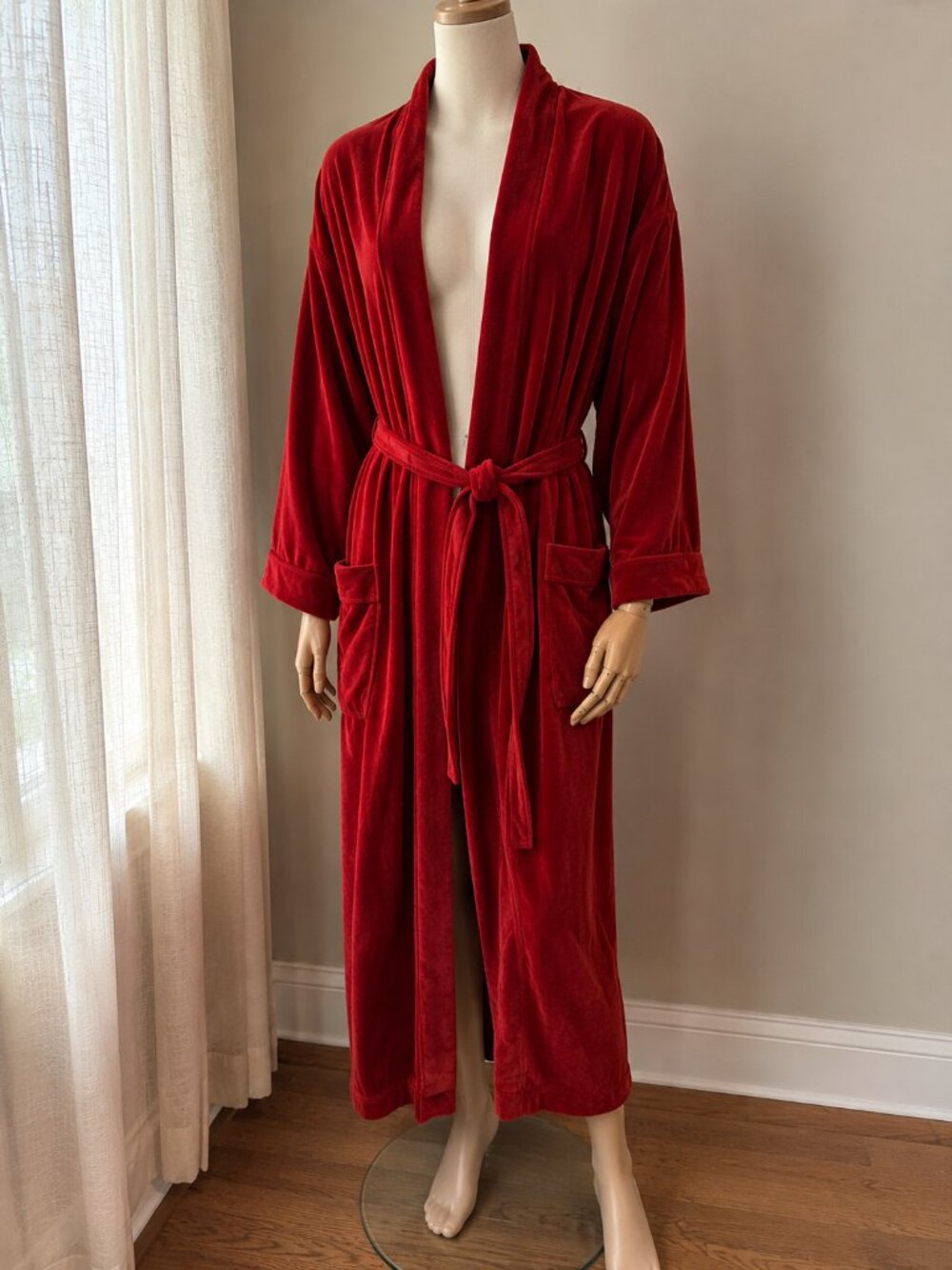 Vintage Halston Men's Velour Robe Red Size Medium Luxury Bathrobe Rare